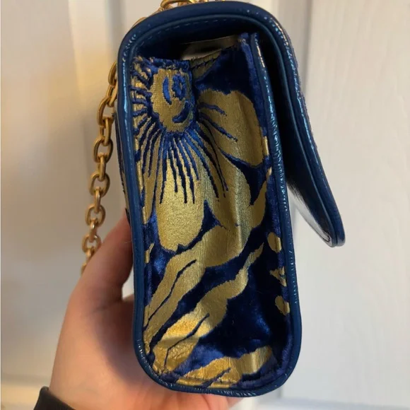 Tory Burch Blue Fleming Velvet Cosmic Floral Small Convertible Shoulder Bag